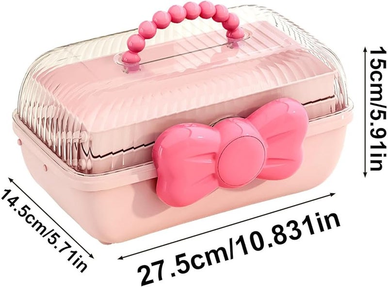 منظم التعليق الكبير من ثلاث طبقات باللون الوردي من ماكرون لتخزين أدوات الشعر والأظافر - Image 4